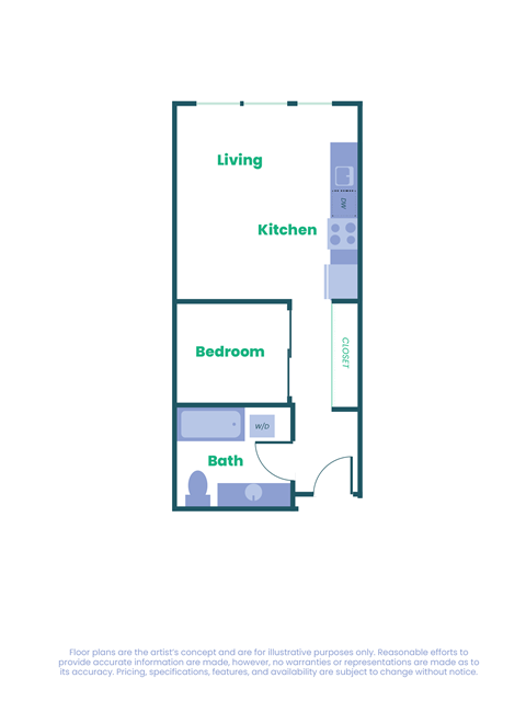 Floor plan for studio, 562 sqft